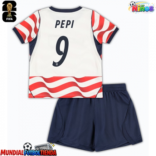 Camiseta Estados Unidos Ricardo Pepi #9 Primera Equipación Replica Mundial 2026 para niños mangas cortas (+ Pantalones cortos)